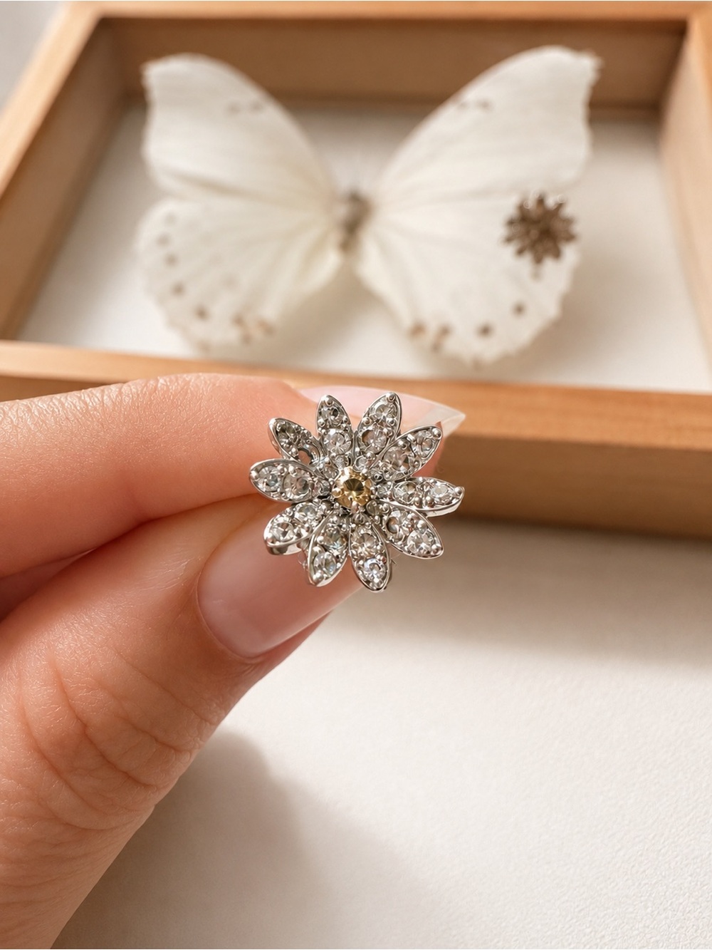 Swarovski Silver Crystal Daisy Earrings with Yellow Center